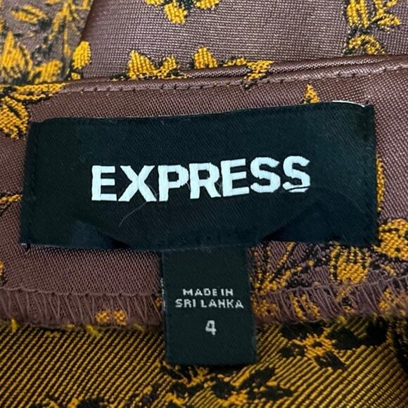 Express Purple Orange Silky Satin Floral Ruffle Mini Straight Pencil Skirt Sz 4 - Picture 5 of 6